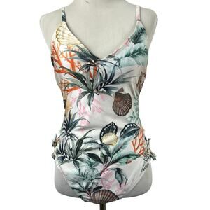 Rachel Roy One Piece Swimsuit Swimwear Women Green White Tropical Beach Medium